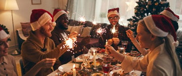 Family enjoying Christmas dinner, relaxed and anxiety-free